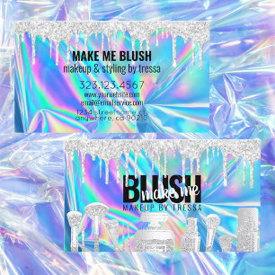 Tarjeta De Visita Purpurina de Makeup Artist Plata Perforación Holo