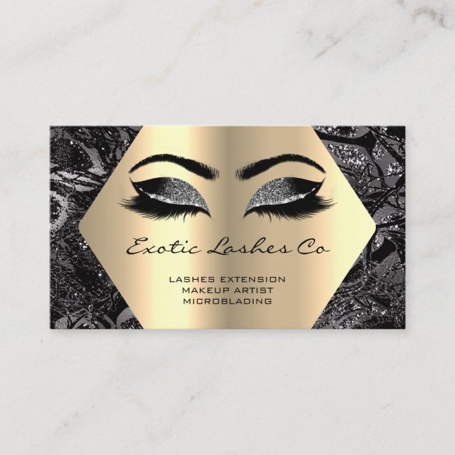 Tarjeta De Visita Purpurina de maquillaje de oro negro azotes redond (Anverso)