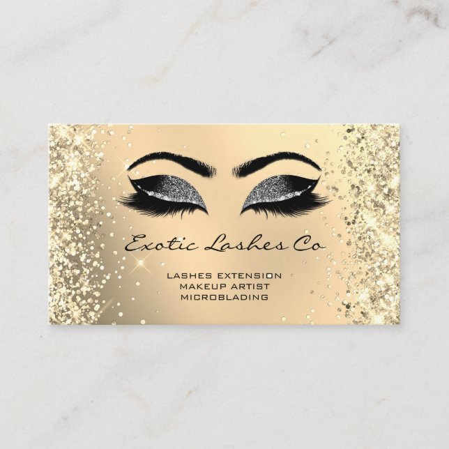 Tarjeta De Visita Purpurina de maquillaje dorado negro azota el logo (Anverso)
