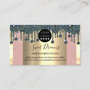 Tarjeta De Visita Purpurina de marco dorado Confetti Rosa Perforacio