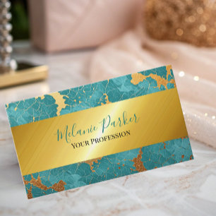 Tarjeta De Visita purpurina de mármol dorado turquesa de moda modern
