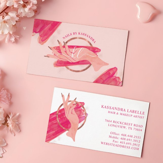 Tarjeta De Visita Purpurina de moda Glam Nail Art Manicure Salon Mon (Chic Glitter Glam Nail Art Manicure Salon Monogram Business Card)