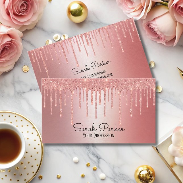 Tarjeta De Visita Purpurina de moda gotea Rosa oro metálico elegante (Subido por el creador)