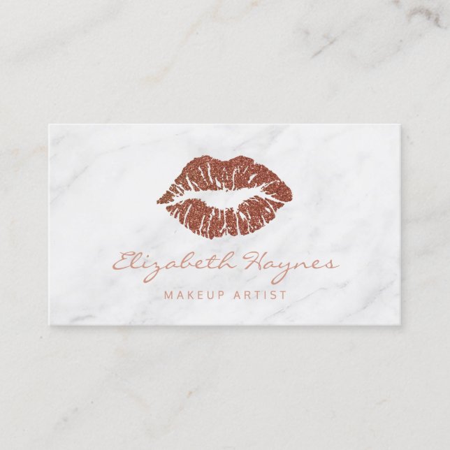 Tarjeta De Visita Purpurina de moda Rosa de Oro Lips Marble Makeup A (Anverso)