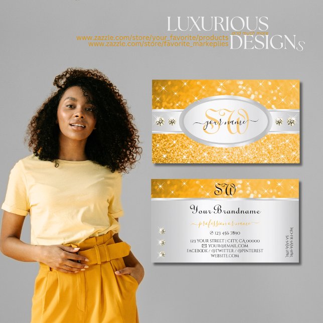 Tarjeta De Visita Purpurina de Naranja plateado Sparkle Diamonds Ini (Subido por el creador)