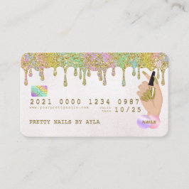Tarjeta De Visita Purpurina de oro arcoiris Drin Técnico de uñas Cré