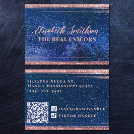 Tarjeta De Visita Purpurina de oro azul y Rosa  Celeste femenino