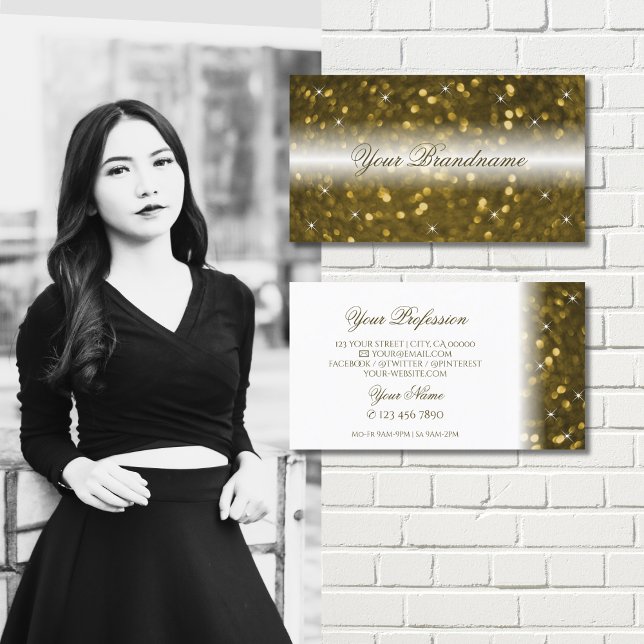 Tarjeta De Visita Purpurina de oro blanco de lujo Estrellas elegante (Subido por el creador)