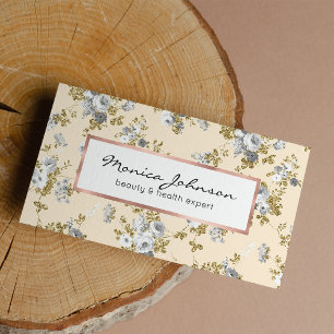 Tarjeta De Visita Purpurina de oro blanco marfileño boho floral