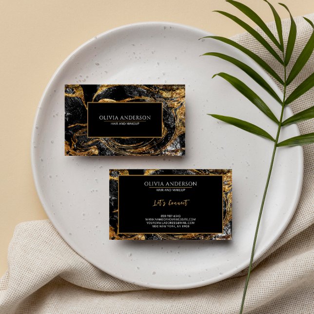 Tarjeta De Visita Purpurina de oro blanco y negro Agate moderno (Subido por el creador)