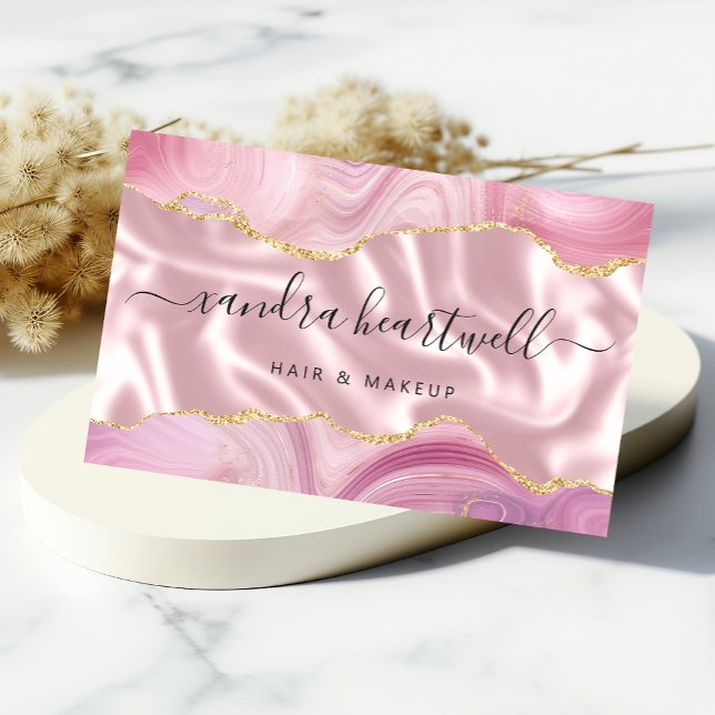 Tarjeta De Visita Purpurina de oro de Agate Rosa (Subido por el creador)