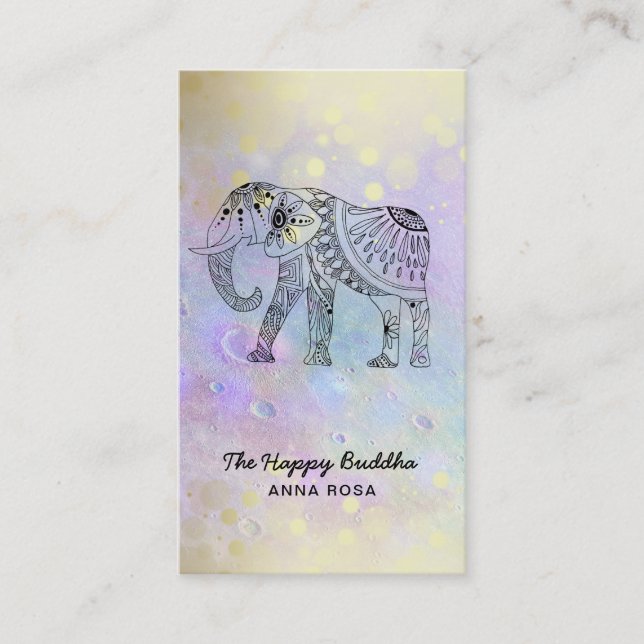 Tarjeta De Visita *~* Purpurina de oro de elefante de mano rosado Bu (Anverso)