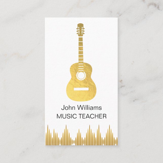 Tarjeta De Visita Purpurina de oro de guitarra de profesor de música (Anverso)