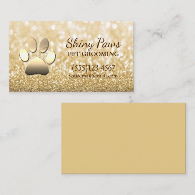 Tarjeta De Visita Purpurina de oro de lujo Dog Paw Mascota Grooming  (Anverso / Reverso)