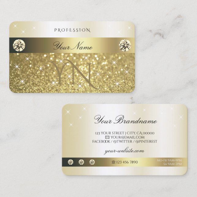 Tarjeta De Visita Purpurina de oro de lujo Estrellas esparkling Mono (Anverso / Reverso)