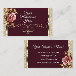 Tarjeta De Visita Purpurina de oro de lujo Rosa de color rosa Vintag