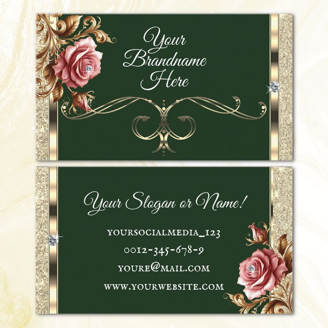 Tarjeta De Visita Purpurina de oro de lujo Rosa de cosecha rosa Verd (Subido por el creador)