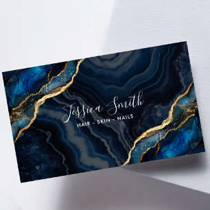 Tarjeta De Visita Purpurina de oro de Navy Blue Agate