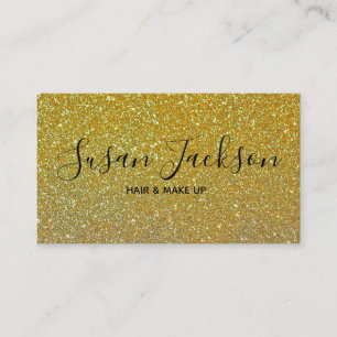 Tarjeta De Visita Purpurina de oro Elegante Black Script Cabello y M