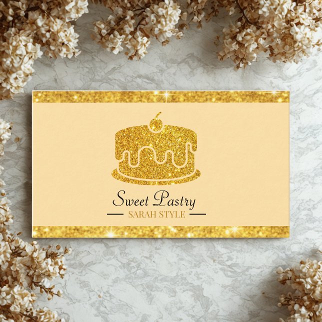 Tarjeta De Visita Purpurina de oro elegante pastelería (Subido por el creador)