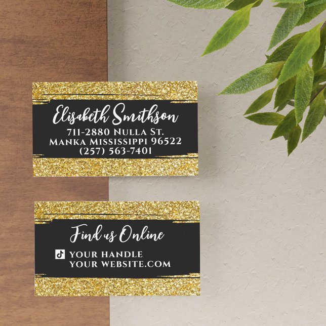 Tarjeta De Visita Purpurina de oro elegante y elegante Personalizado (Subido por el creador)