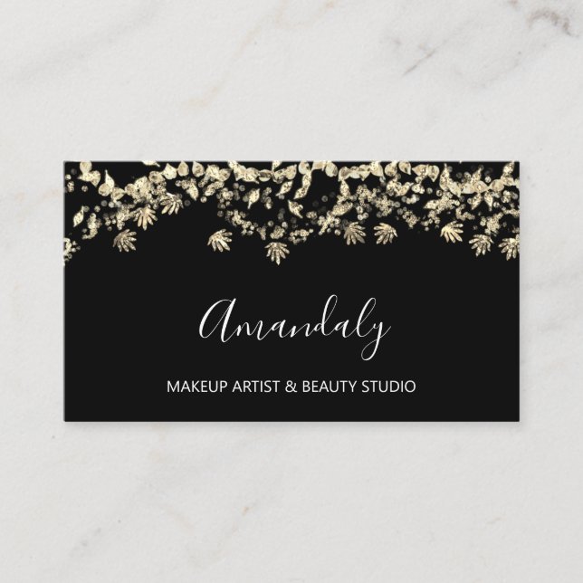 Tarjeta De Visita Purpurina de oro Evento Planner Beauty Shop Confet (Anverso)