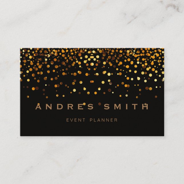 Tarjeta De Visita Purpurina de oro Faux Relieve metalizado Confetti  (Anverso)