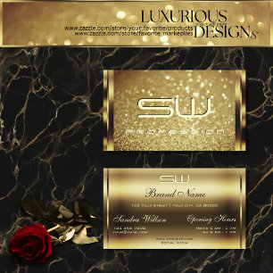Tarjeta De Visita Purpurina de oro Luminoso Sparkling Look Moda Inic