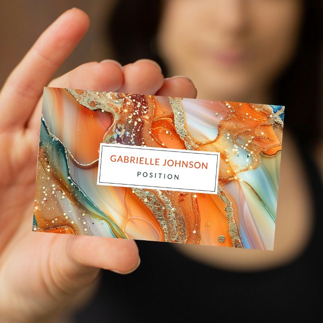 Tarjeta De Visita Purpurina de oro Marble Agate Naranja Green (Subido por el creador)
