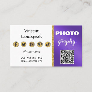 Tarjeta De Visita Purpurina de oro metálico púrpura fotografía de có