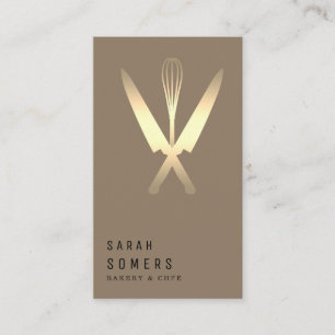 Tarjeta De Visita Purpurina de oro moderno Knife & Whisk Bakery Busi