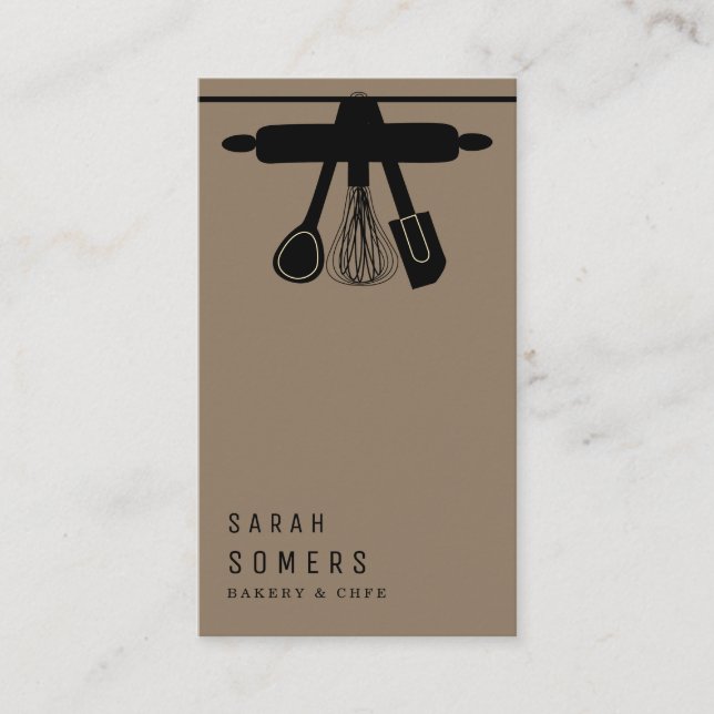 Tarjeta De Visita Purpurina de oro moderno Knife & Whisk Bakery Busi (Anverso)