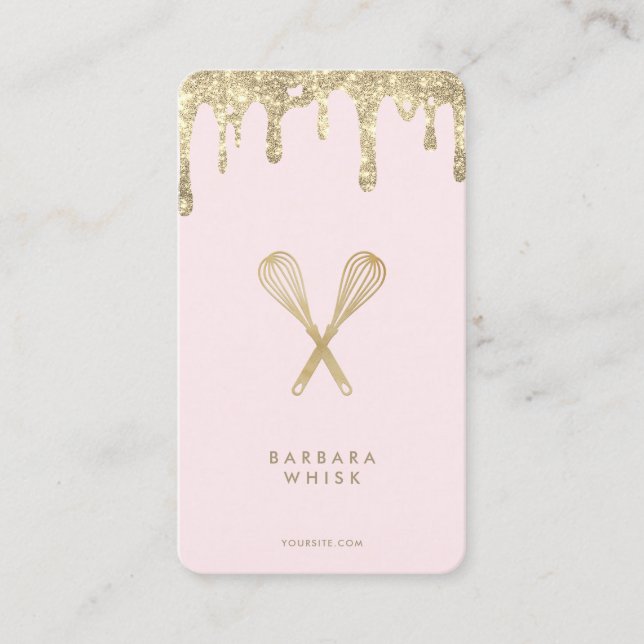 Tarjeta De Visita Purpurina de Oro Moderno Whisk Bakery Pastry (Anverso)