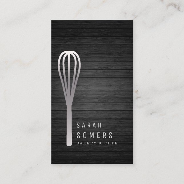Tarjeta De Visita Purpurina de oro moderno Whisk Bakery Wooden (Anverso)
