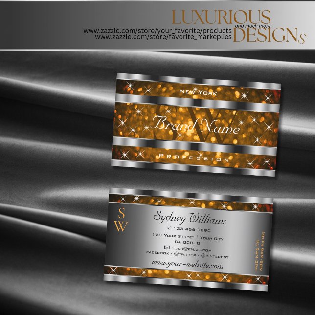 Tarjeta De Visita Purpurina de oro naranja Estrellas de espuma Monog (Subido por el creador)