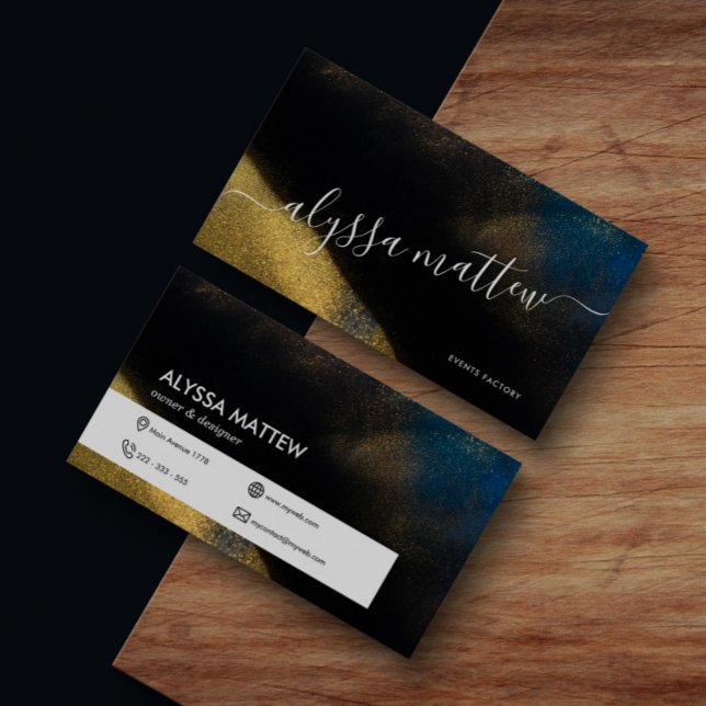 Tarjeta De Visita Purpurina de oro Navy azul personalizado elegante  (Subido por el creador)