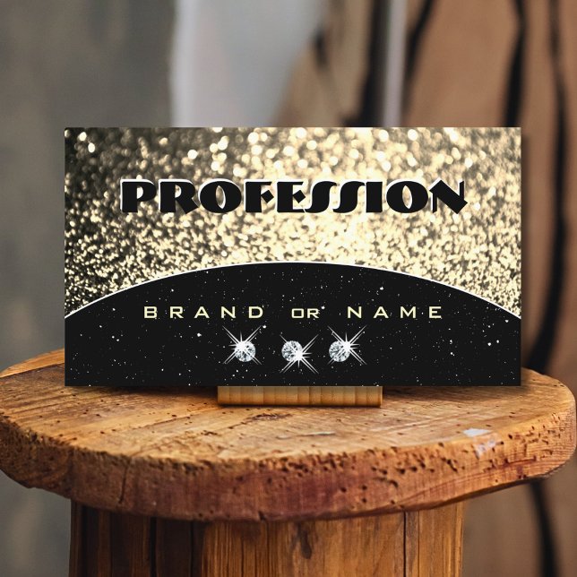 Tarjeta De Visita Purpurina de oro negro de lujo con diamantes (Subido por el creador)