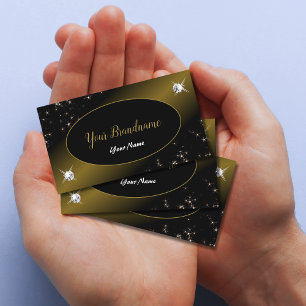Tarjeta De Visita Purpurina de oro negro de lujo estrellas diamantes