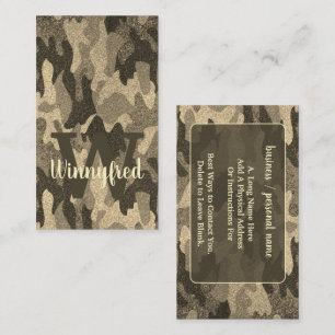 Tarjeta De Visita Purpurina de oro oscuro camuflaje monograma exteri