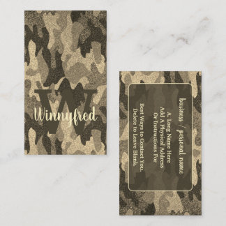 Tarjeta De Visita Purpurina de oro oscuro camuflaje monograma exteri