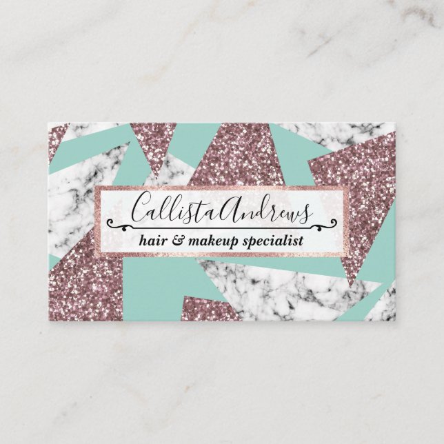 Tarjeta De Visita Purpurina de oro Rosa Marble Triángulos geométrico (Anverso)