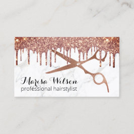 Tarjeta De Visita Purpurina de oro rosa moderno gotea peluquería de 