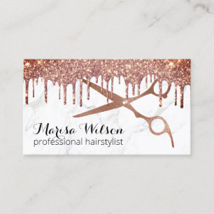 Tarjeta De Visita Purpurina de oro rosa moderno gotea peluquería de 