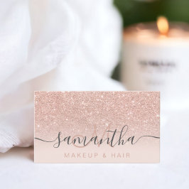 Tarjeta De Visita Purpurina de oro rosa moderno pelo de maquillaje d