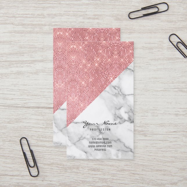 Tarjeta De Visita Purpurina de oro rosa Rubor Mármol Gray Carrara (Anverso/Reverso In Situ)