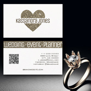 Tarjeta De Visita Purpurina de oro simple: el corazón forma la Moda