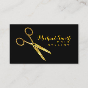 Tarjeta De Visita Purpurina de oro tijeras Elegante Hair Stylist