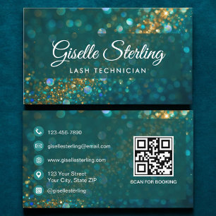 Tarjeta De Visita Purpurina de oro Verde azulado de lujo Lash Tech Q