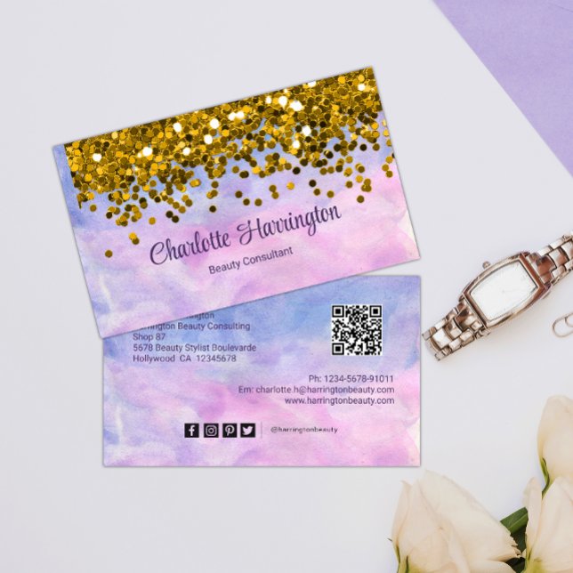 Tarjeta De Visita Purpurina de oro y belleza pastel (Subido por el creador)