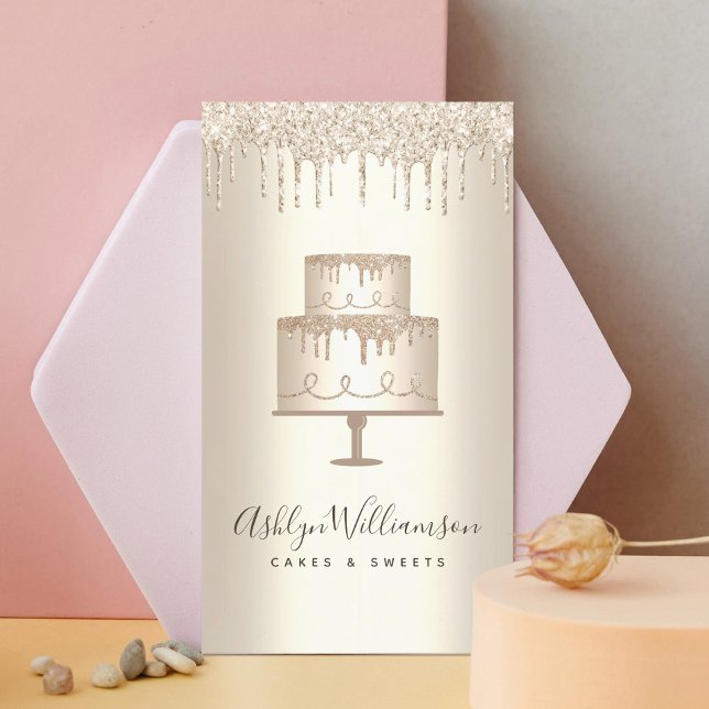 Tarjeta De Visita Purpurina de pastelería de oro y postre pastelero  (Subido por el creador)